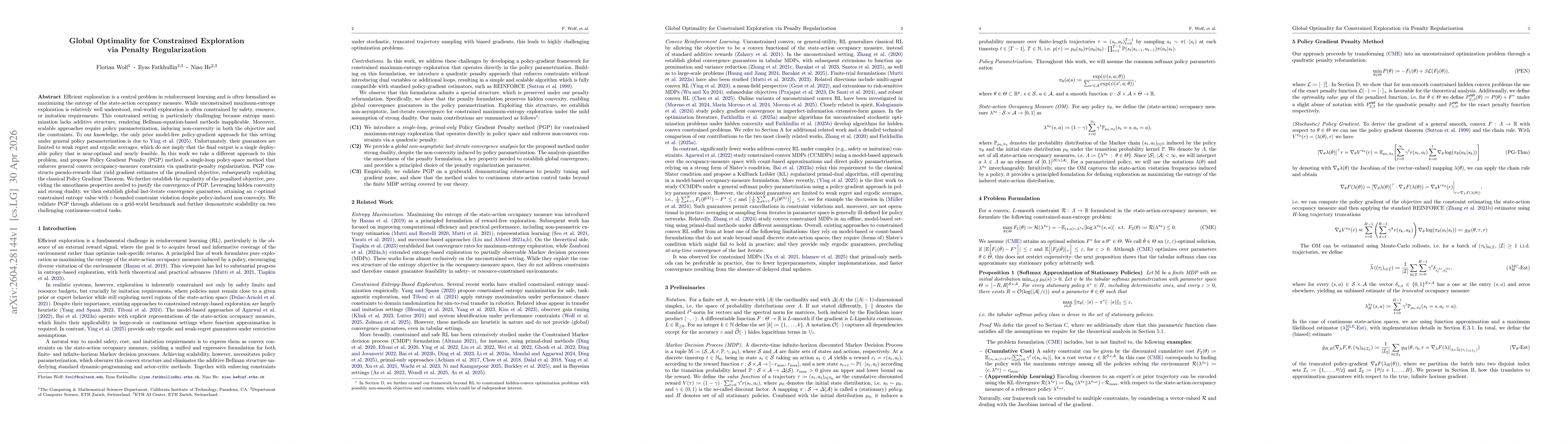 Thumbnail for Global Optimality for Constrained Exploration via Penalty Regularization
