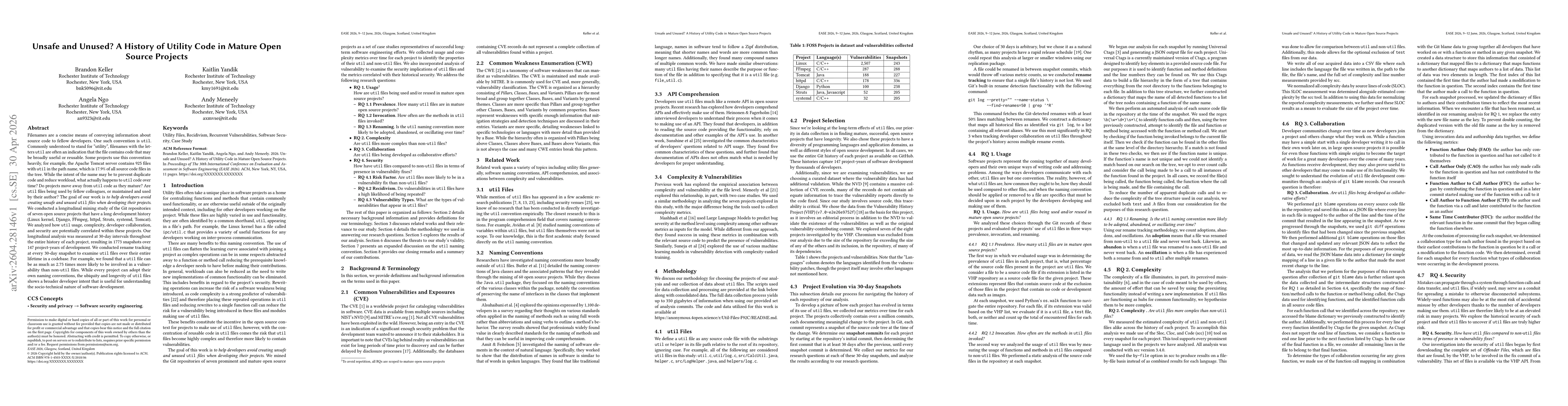 Thumbnail for Unsafe and Unused? A History of Utility Code in Mature Open Source Projects