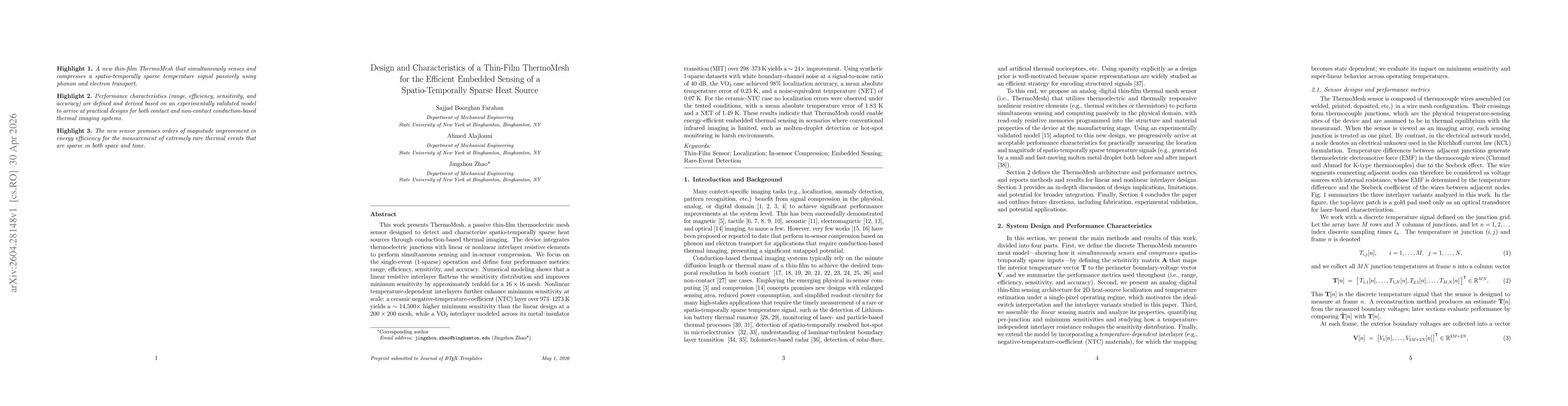Thumbnail for Design and Characteristics of a Thin-Film ThermoMesh for the Efficient Embedded Sensing of a Spatio-Temporally Sparse Heat Source