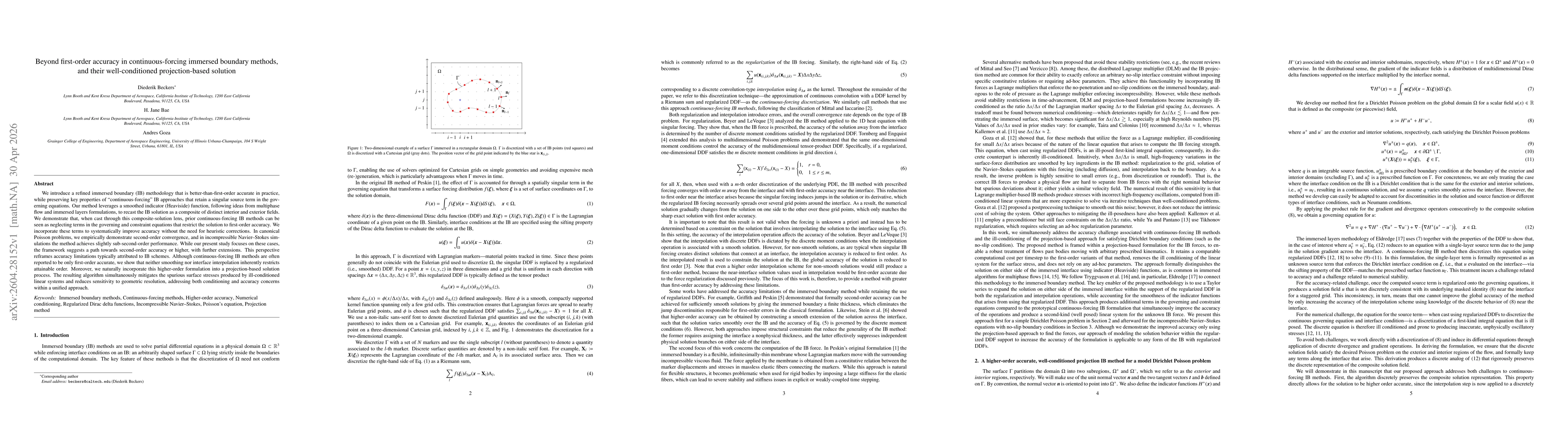 Thumbnail for Beyond first-order accuracy in continuous-forcing immersed boundary methods, and their well-conditioned projection-based solution
