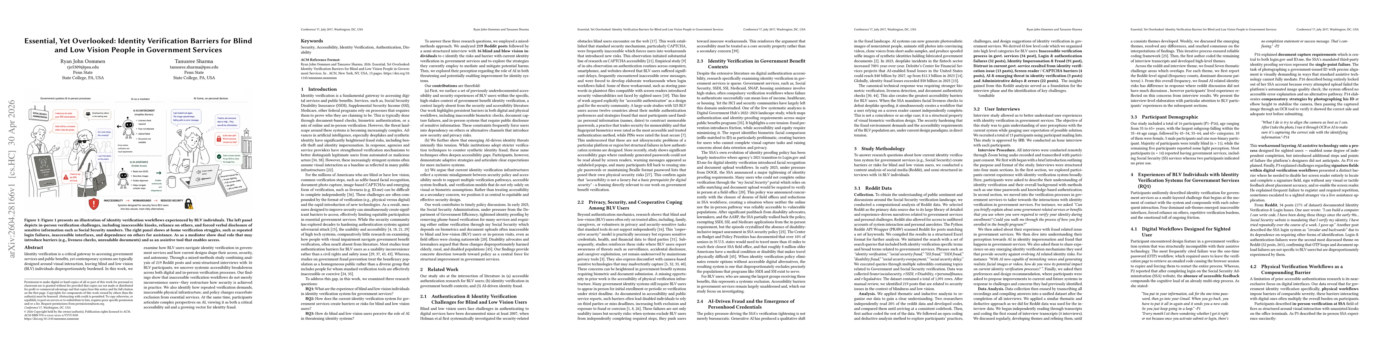 Thumbnail for Essential, Yet Overlooked: Identity Verification Barriers for Blind and Low Vision People in Government Services