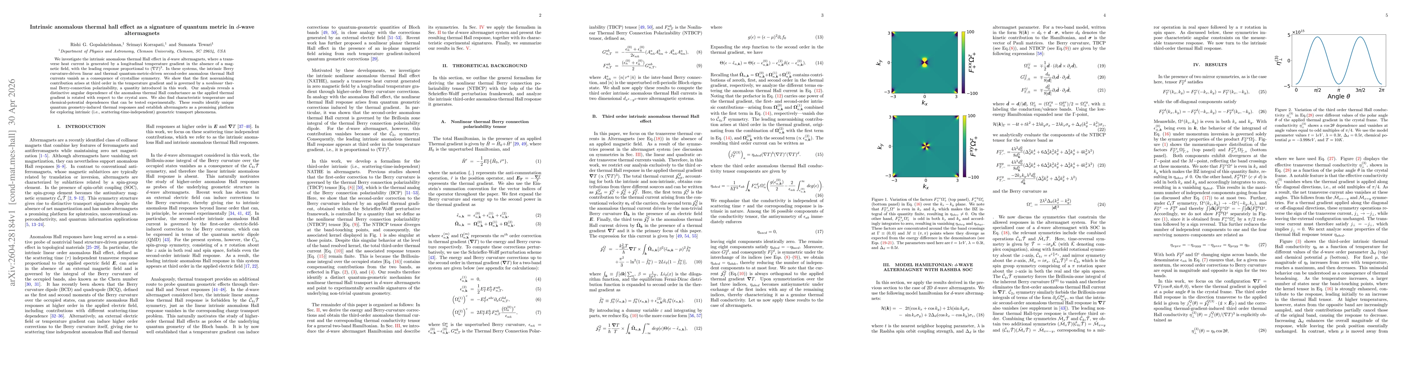 Thumbnail for Intrinsic anomalous thermal hall effect as a signature of quantum metric in d-wave altermagnets