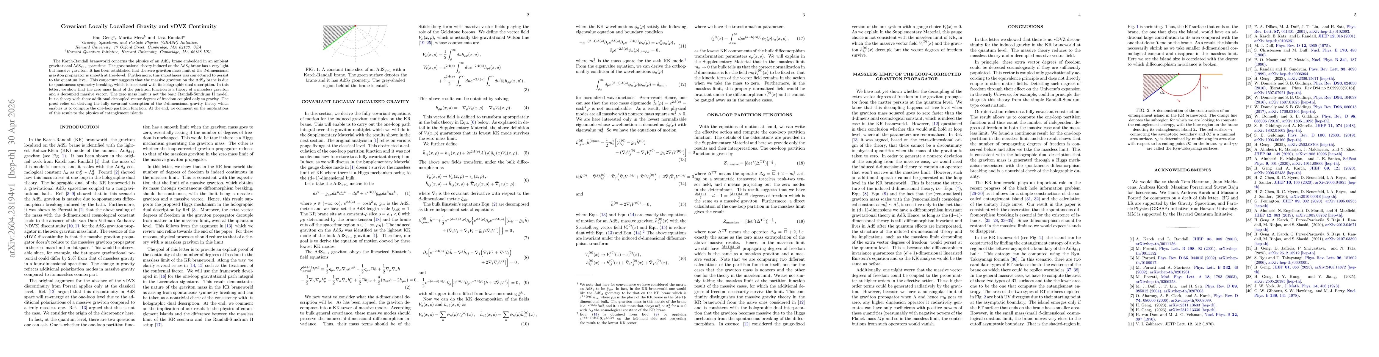 Thumbnail for Covariant Locally Localized Gravity and vDVZ Continuity