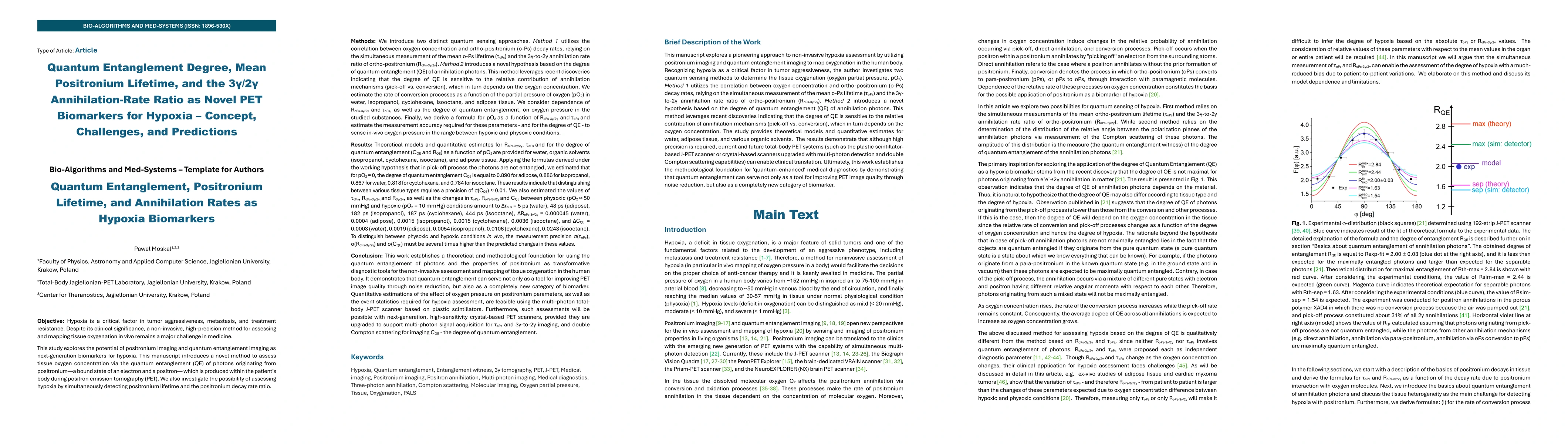 Thumbnail for Quantum Entanglement Degree, Mean Positronium Lifetime, and the $3γ$/$2γ$ Annihilation-Rate Ratio as Novel PET Biomarkers for Hypoxia -- Concept, Challenges, and Predictions