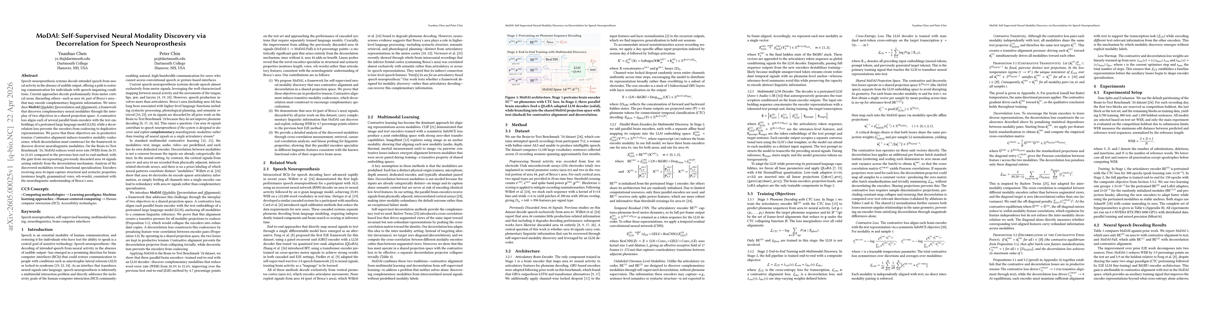 Thumbnail for MoDAl: Self-Supervised Neural Modality Discovery via Decorrelation for Speech Neuroprosthesis