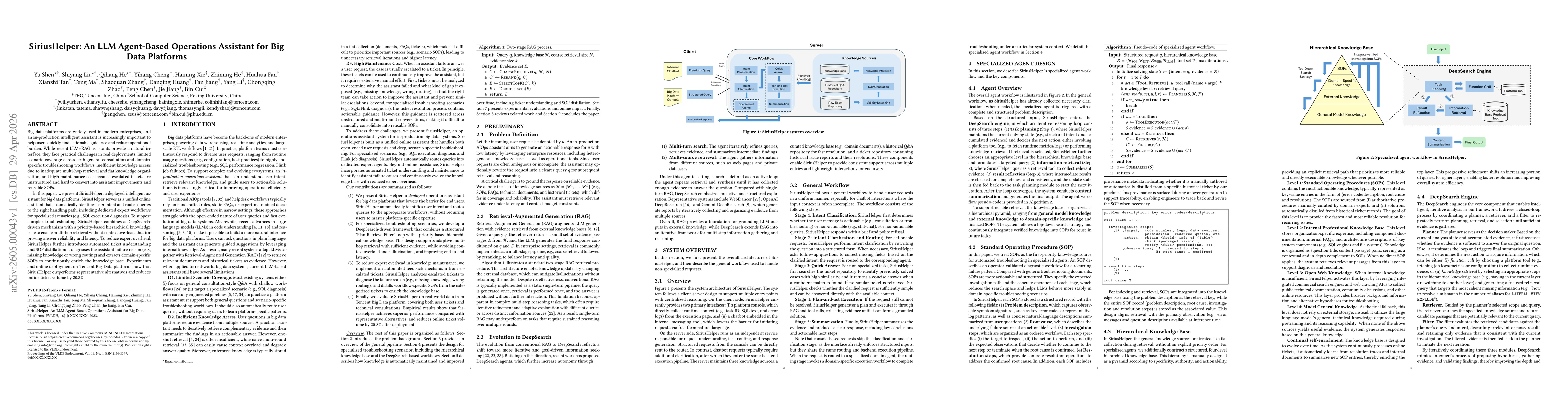 Thumbnail for SiriusHelper: An LLM Agent-Based Operations Assistant for Big Data Platforms
