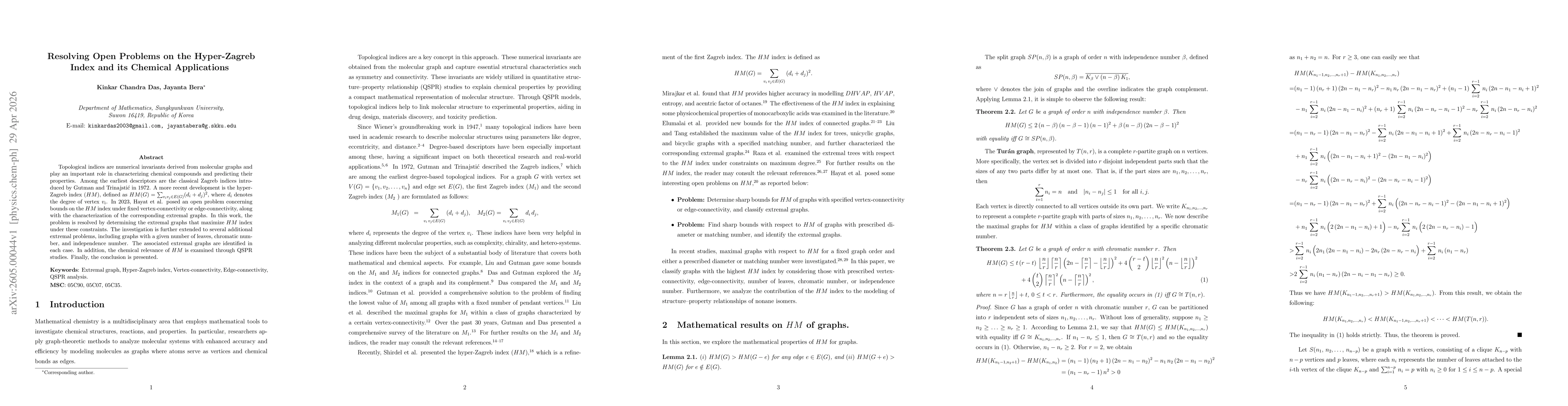 Thumbnail for Resolving Open Problems on the Hyper-Zagreb Index and its Chemical Applications