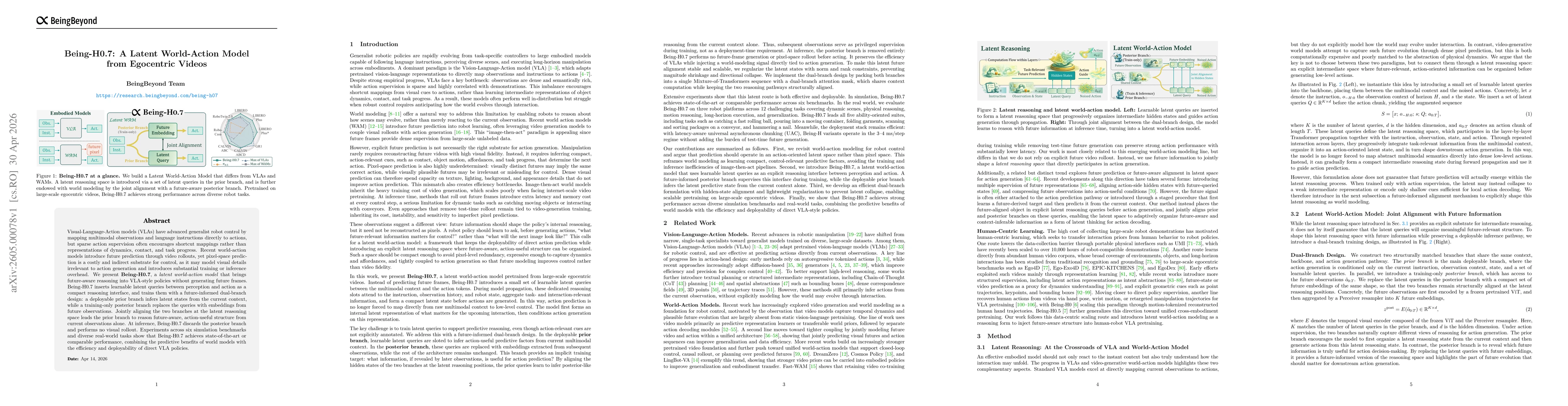 Thumbnail for Being-H0.7: A Latent World-Action Model from Egocentric Videos