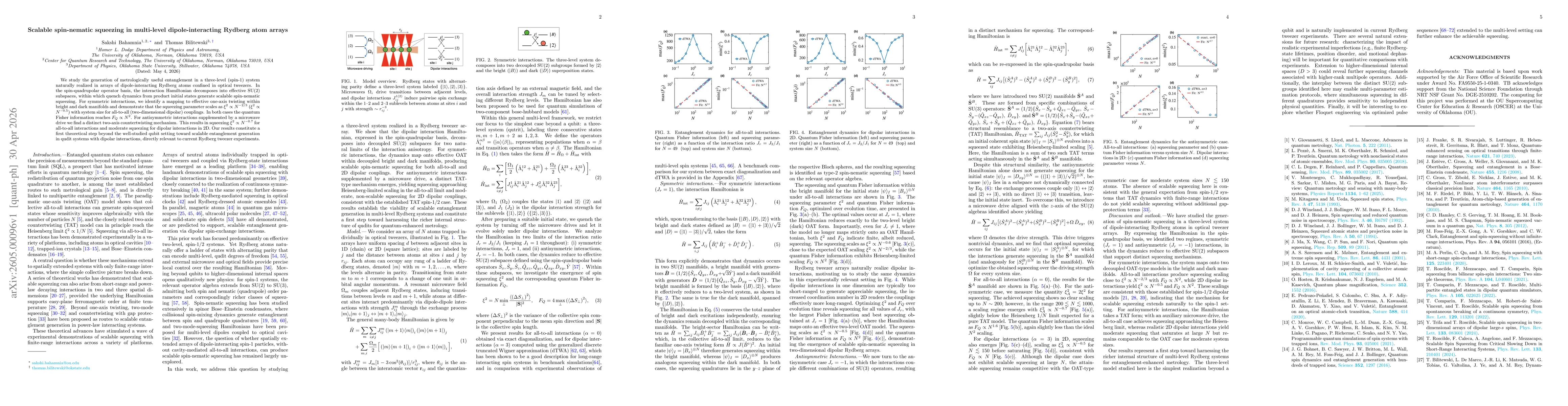 Thumbnail for Scalable spin-nematic squeezing in multi-level dipole-interacting Rydberg atom arrays