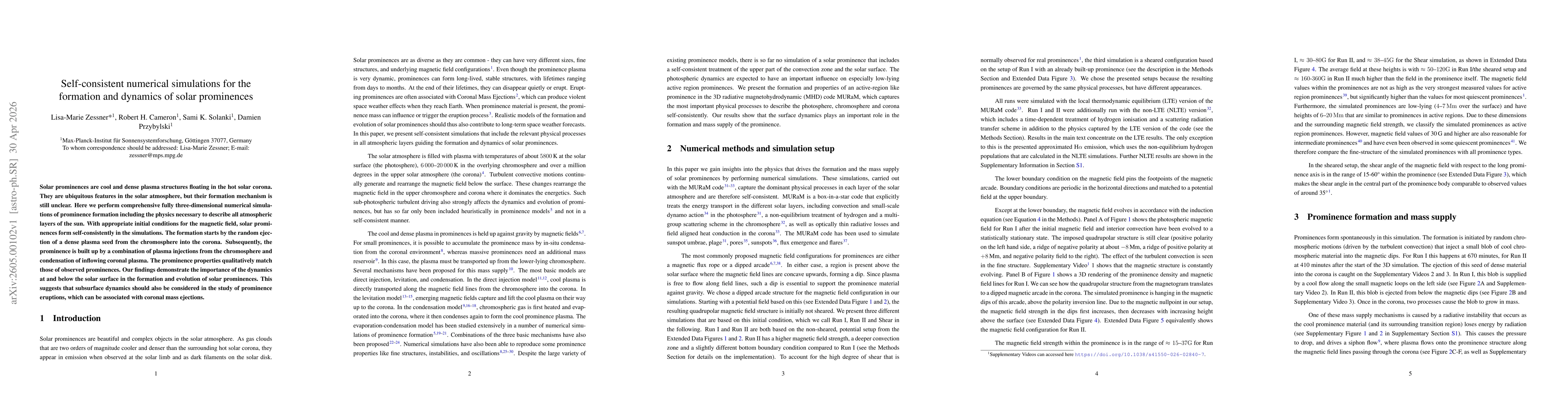 Thumbnail for Self-consistent numerical simulations for the formation and dynamics of solar prominences