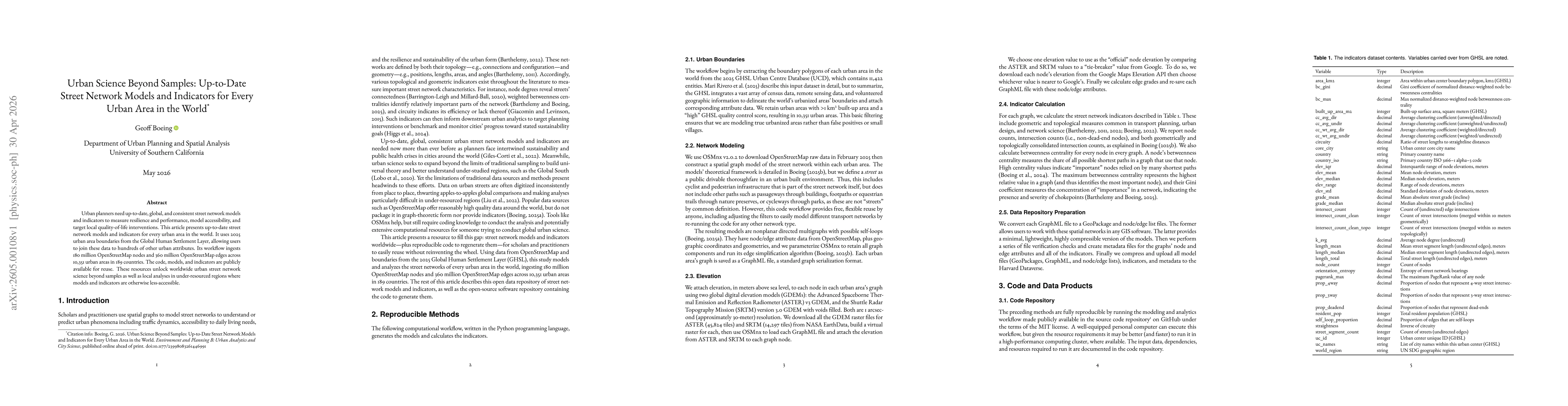Thumbnail for Urban Science Beyond Samples: Up-to-Date Street Network Models and Indicators for Every Urban Area in the World