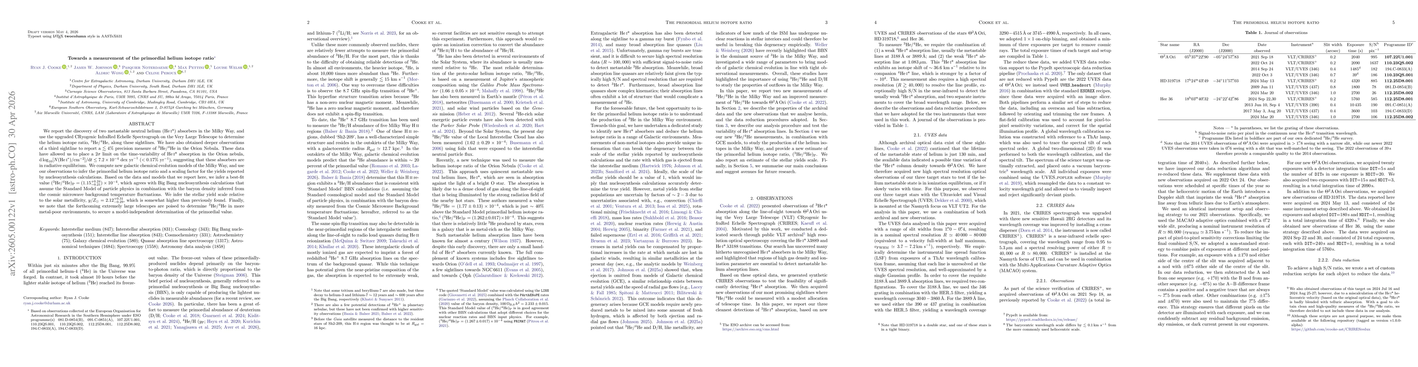 Thumbnail for Towards a measurement of the primordial helium isotope ratio