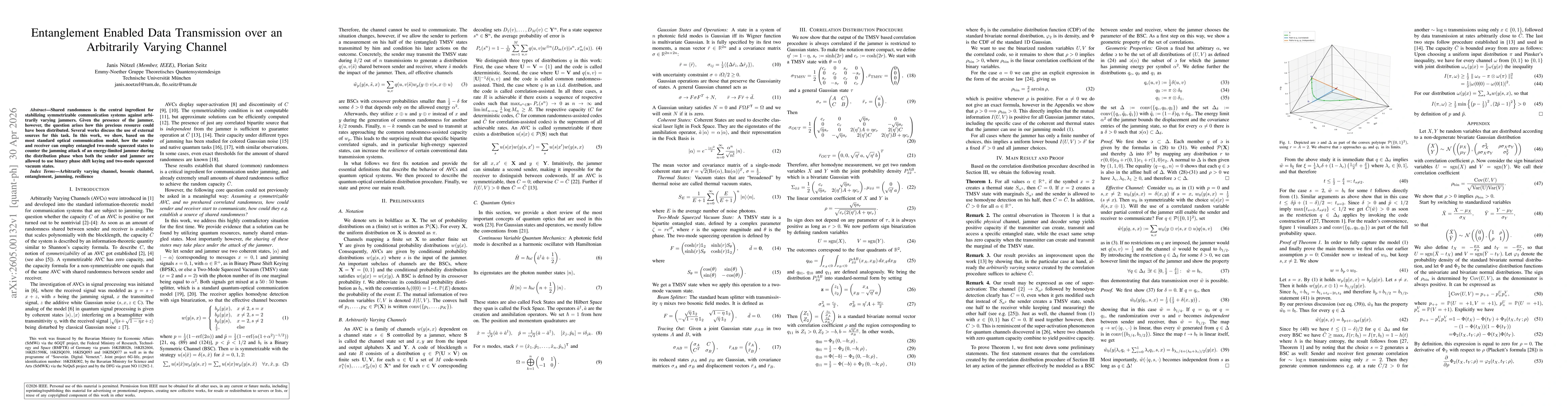 Thumbnail for Entanglement Enabled Data Transmission over an Arbitrarily Varying Channel
