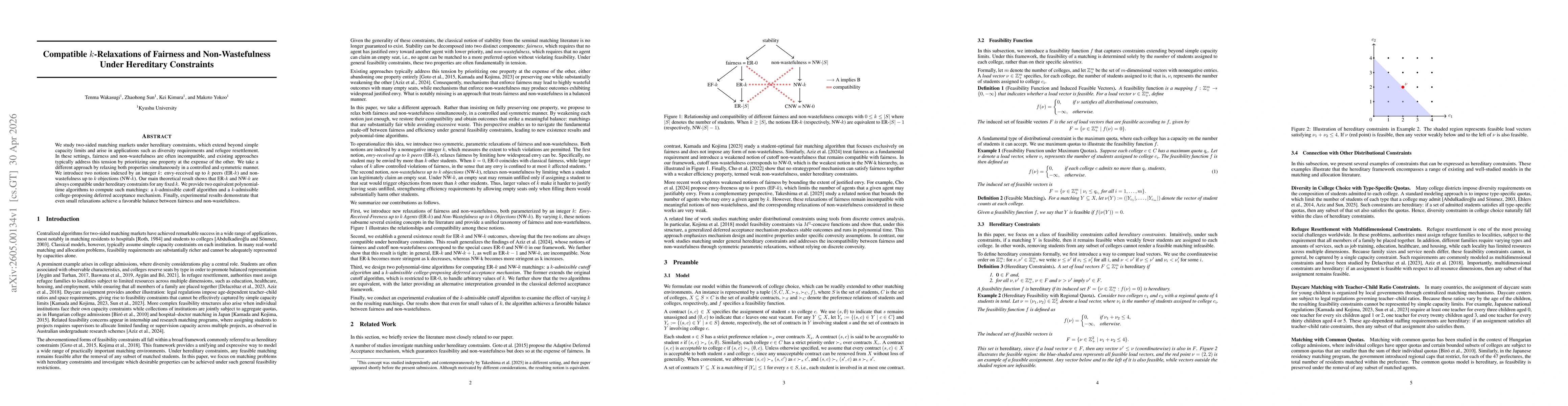 Thumbnail for Compatible $k$-Relaxations of Fairness and Non-Wastefulness Under Hereditary Constraints