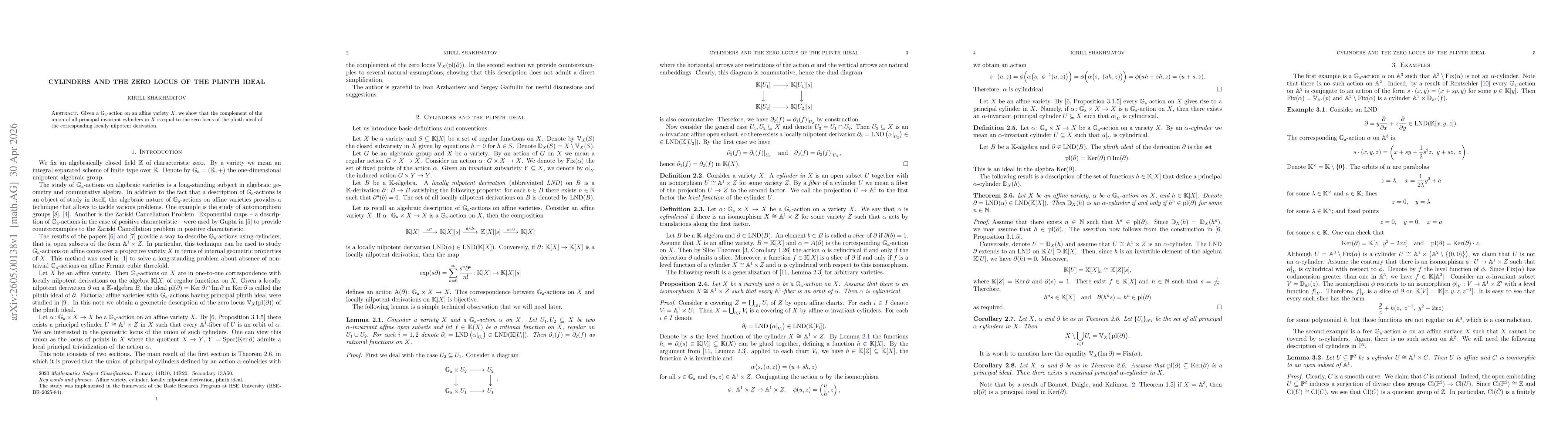 Thumbnail for Cylinders and the zero locus of the plinth ideal