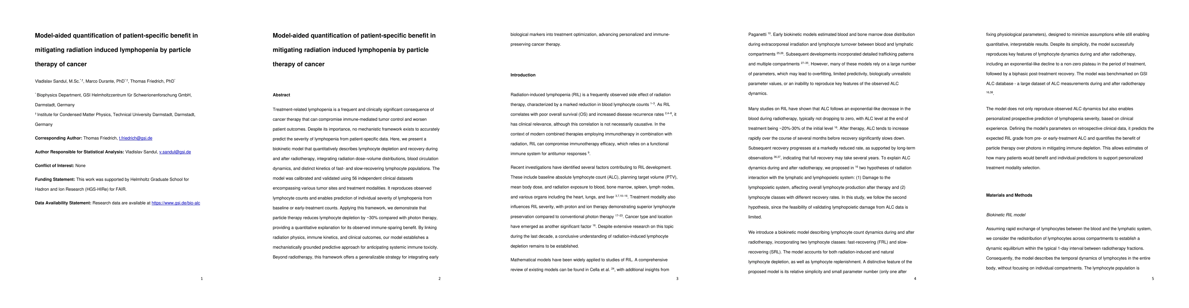 Thumbnail for Model-aided quantification of patient-specific benefit in mitigating radiation induced lymphopenia by particle therapy of cancer