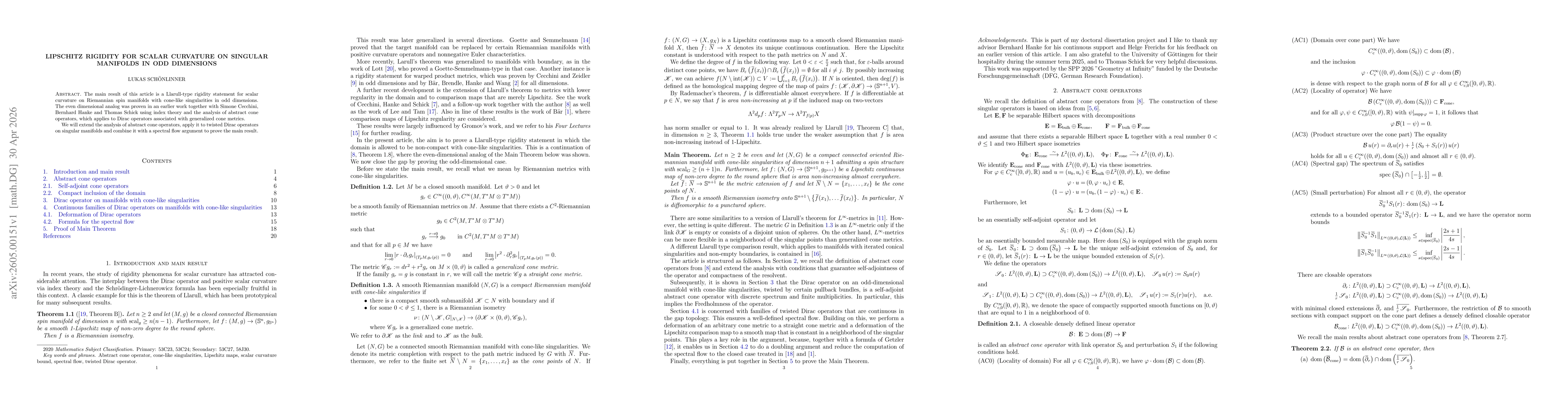 Thumbnail for Lipschitz rigidity for scalar curvature on singular manifolds in odd dimensions