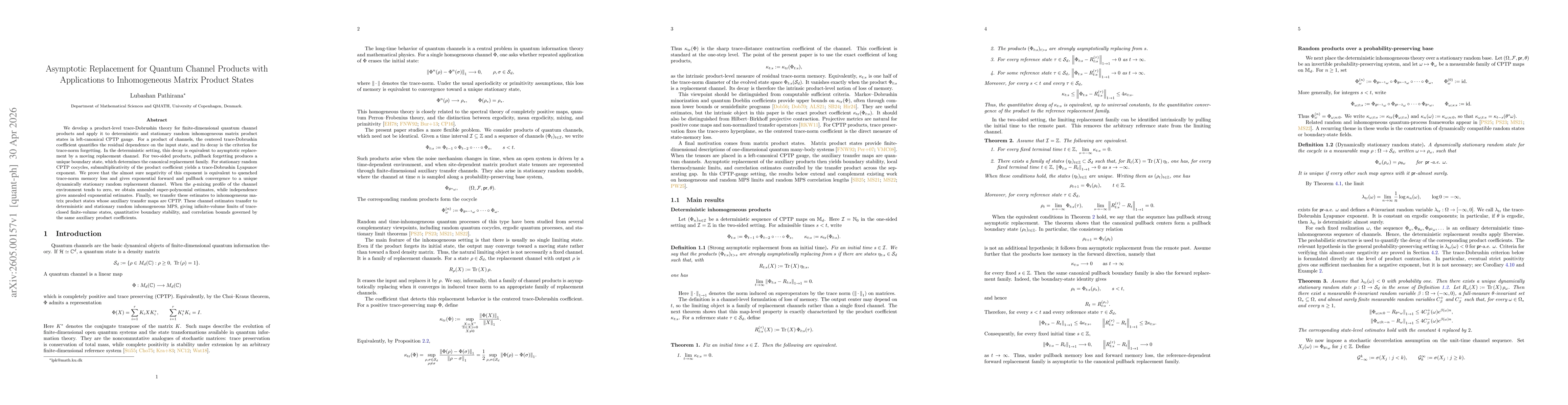 Thumbnail for Asymptotic Replacement for Quantum Channel Products with Applications to Inhomogeneous Matrix Product States