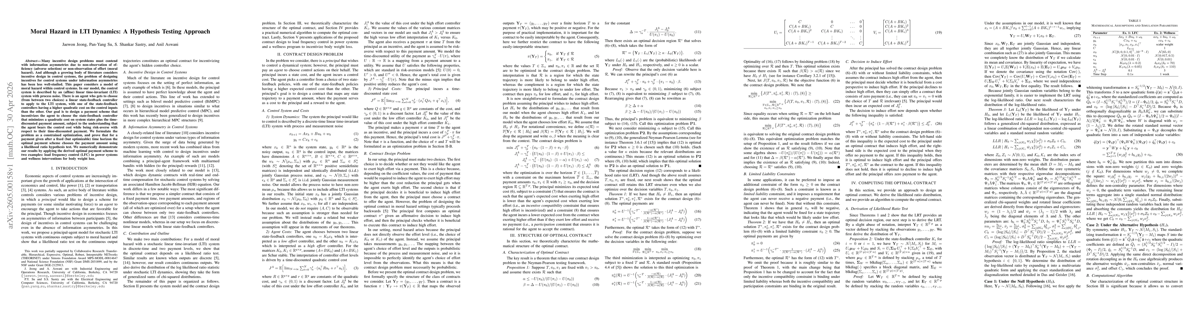 Thumbnail for Moral Hazard in LTI Dynamics: A Hypothesis Testing Approach