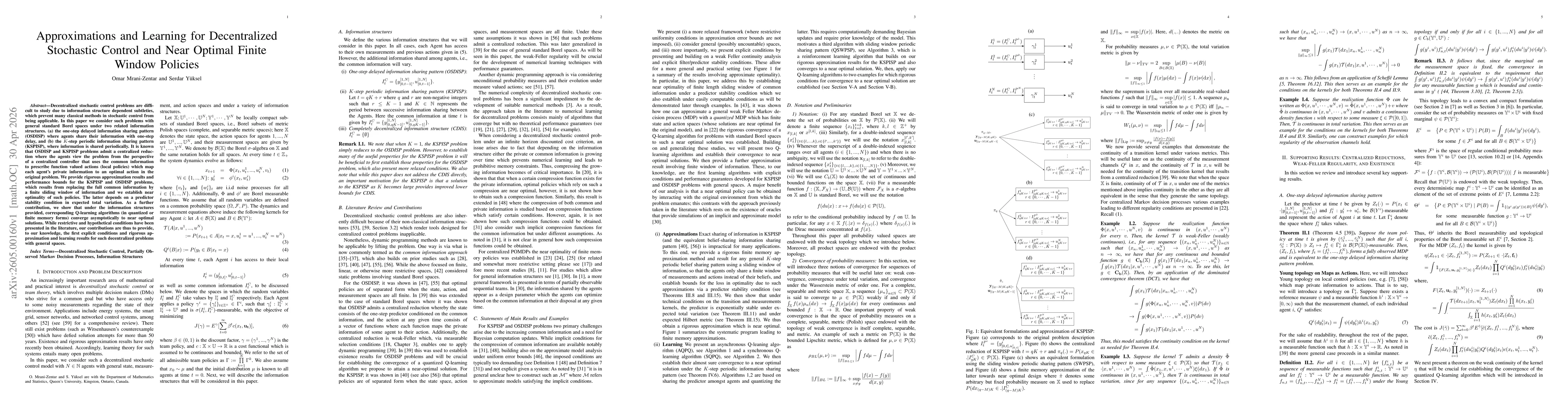 Thumbnail for Approximations and Learning for Decentralized Stochastic Control and Near Optimal Finite Window Policies