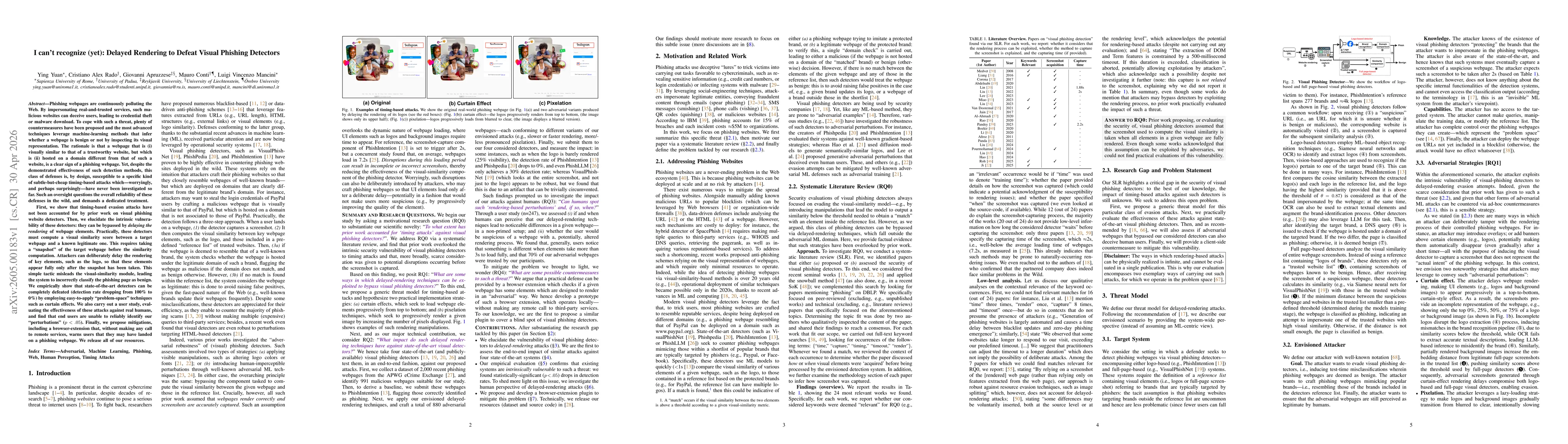 Thumbnail for I can't recognize (yet): Delayed Rendering to Defeat Visual Phishing Detectors