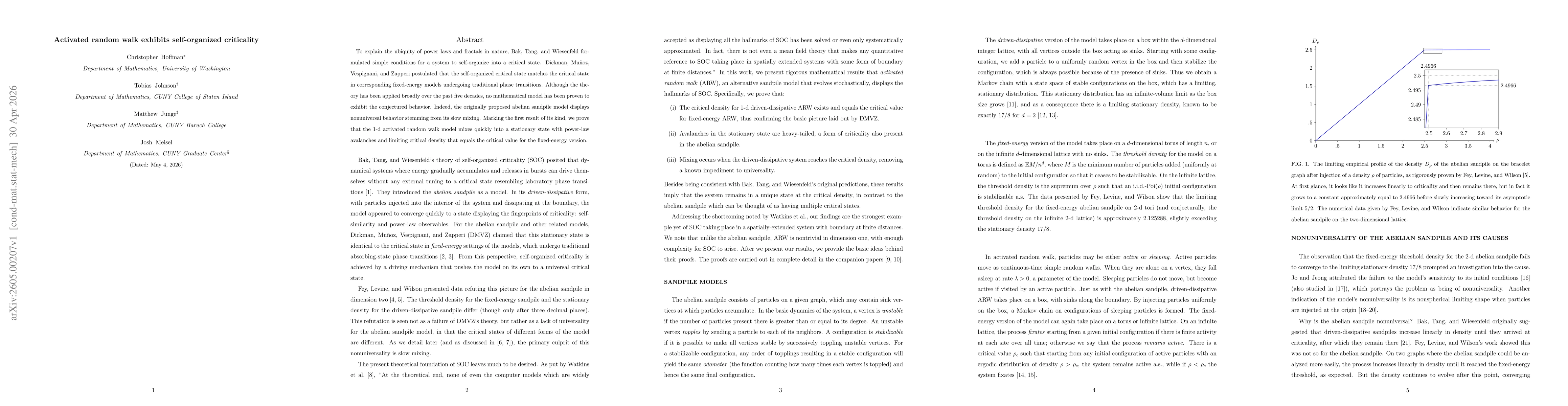 Thumbnail for Activated random walk exhibits self-organized criticality