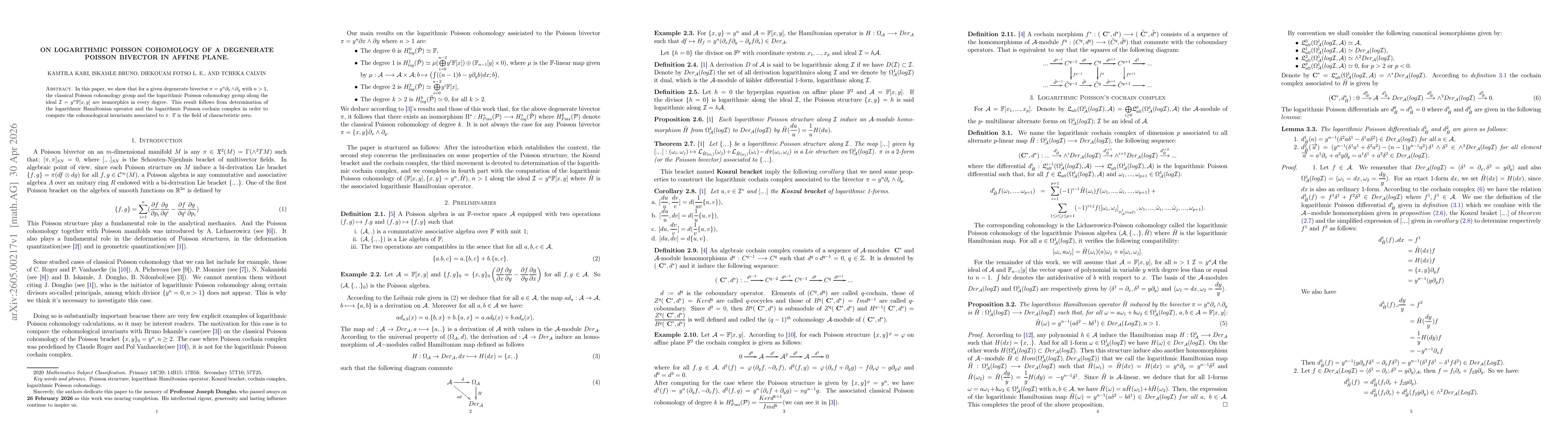 Thumbnail for On logarithmic Poisson cohomology of a degenerate Poisson bivector in affine plane
