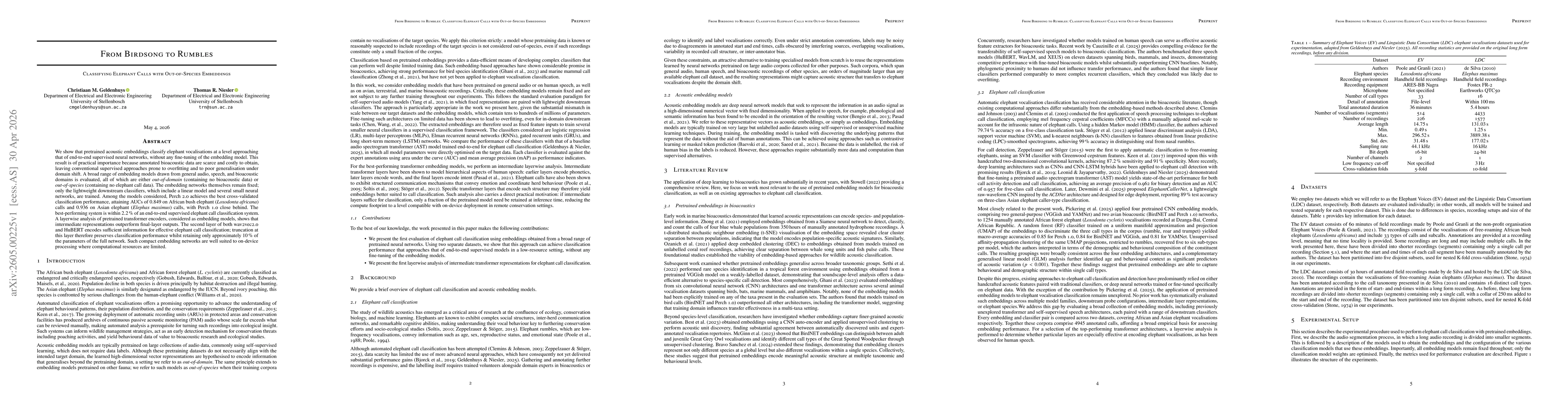 Thumbnail for From Birdsong to Rumbles: Classifying Elephant Calls with Out-of-Species Embeddings
