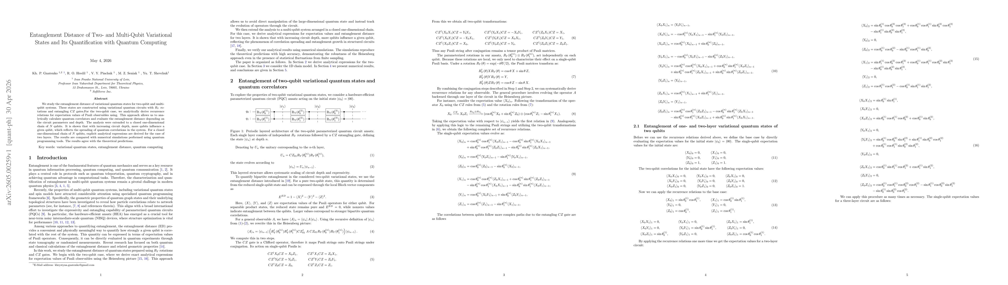 Thumbnail for Entanglement Distance of Two- and Multi-Qubit Variational States and Its Quantification with Quantum Computing