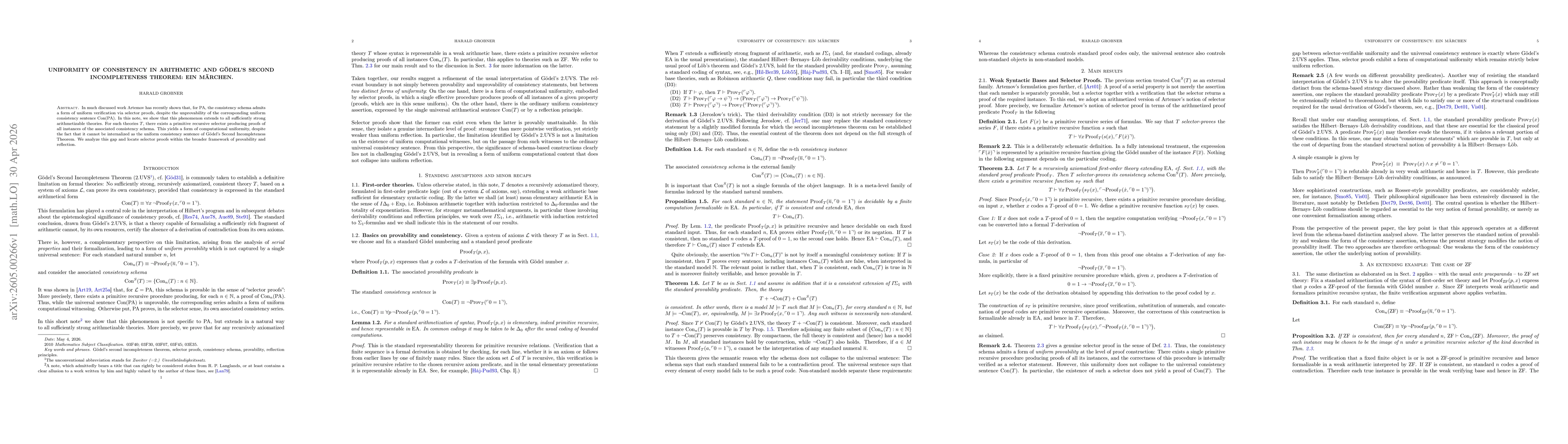 Thumbnail for Uniformity of Consistency in Arithmetic and Gödel's Second Incompleteness Theorem: Ein Märchen