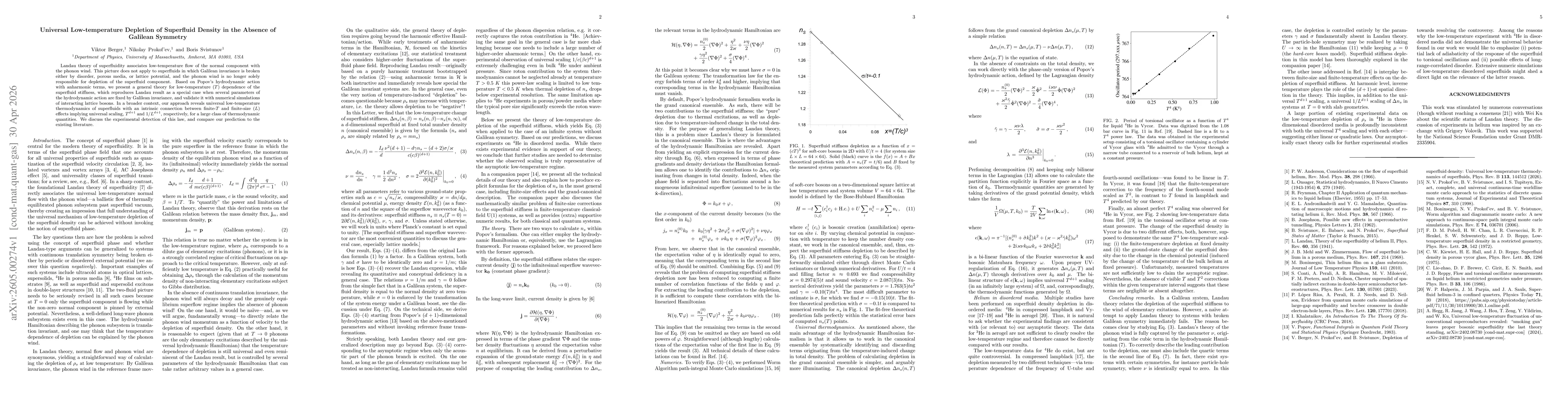 Thumbnail for Low-temperature Depletion of Superfluid Density in the Absence of Galilean Symmetry