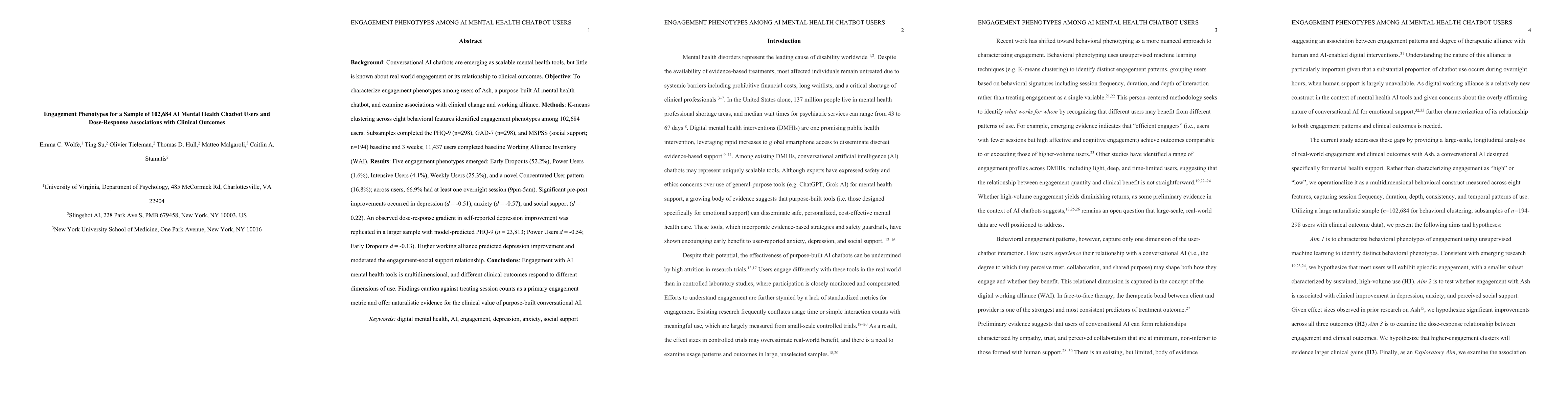 Thumbnail for Engagement Phenotypes for a Sample of 102,684 AI Mental Health Chatbot Users and Dose-Response Associations with Clinical Outcomes