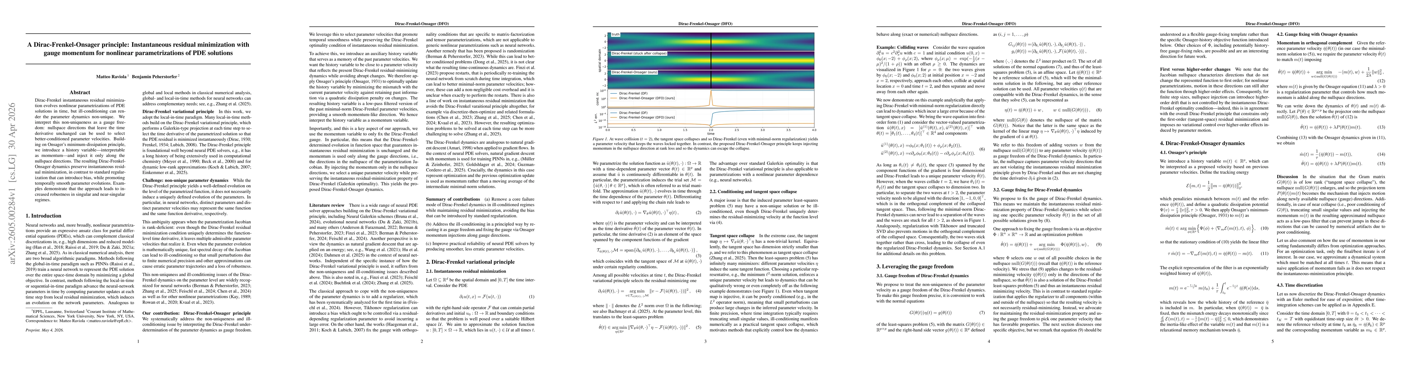 Thumbnail for A Dirac-Frenkel-Onsager principle: Instantaneous residual minimization with gauge momentum for nonlinear parametrizations of PDE solutions