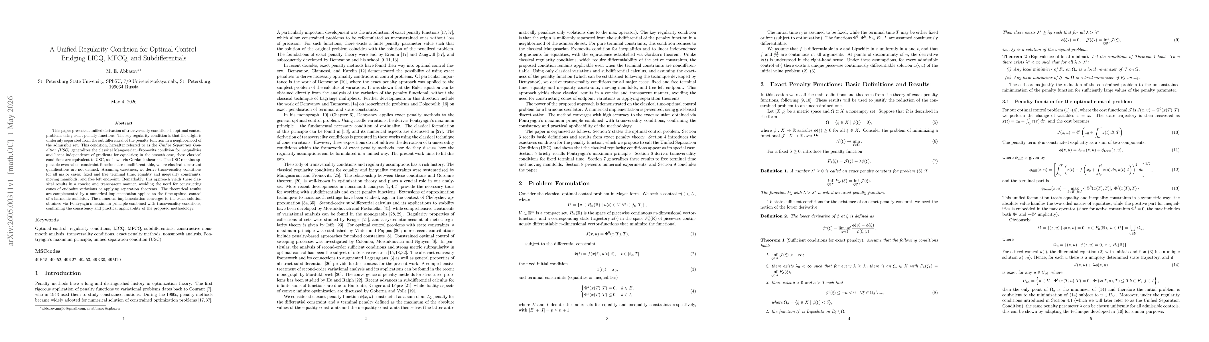 Thumbnail for A Unified Regularity Condition for Optimal Control: Bridging LICQ, MFCQ, and Subdifferentials