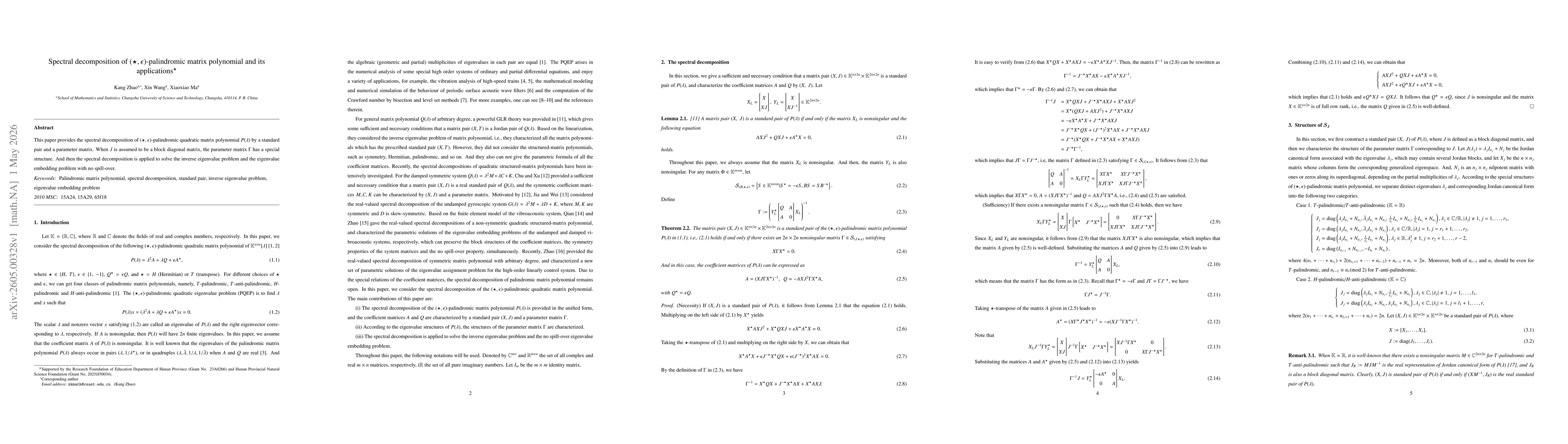 Thumbnail for Spectral decomposition of $(\star, ε)$-palindromic matrix polynomial and its applications