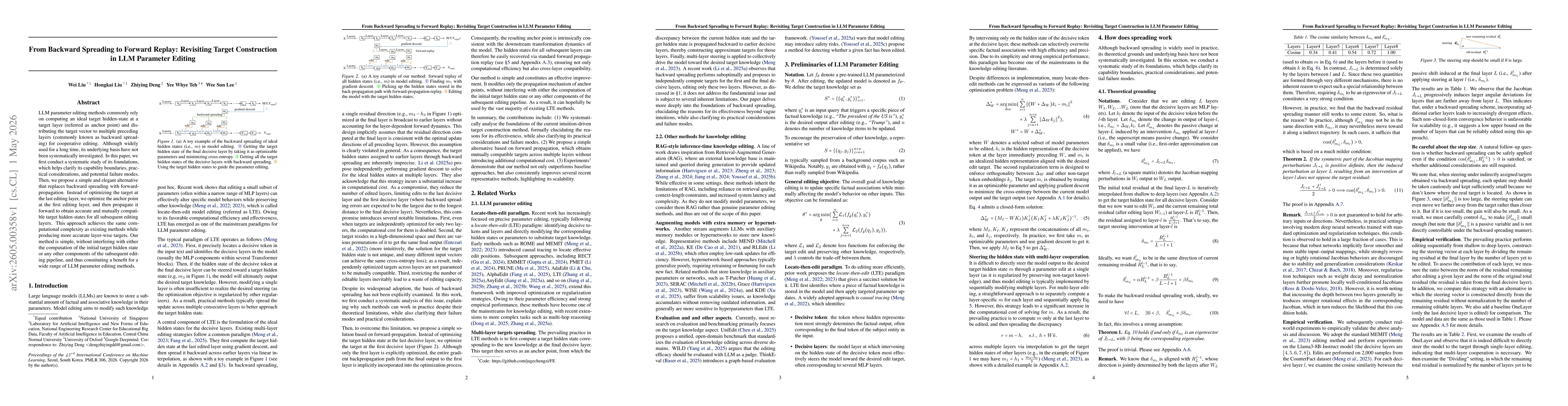 Thumbnail for From Backward Spreading to Forward Replay: Revisiting Target Construction in LLM Parameter Editing