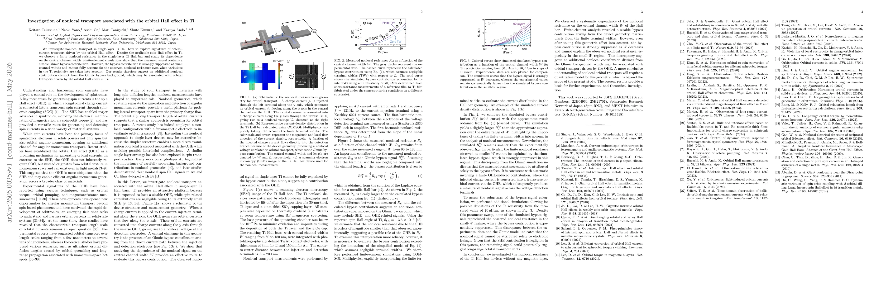 Thumbnail for Investigation of nonlocal transport associated with the orbital Hall effect in Ti