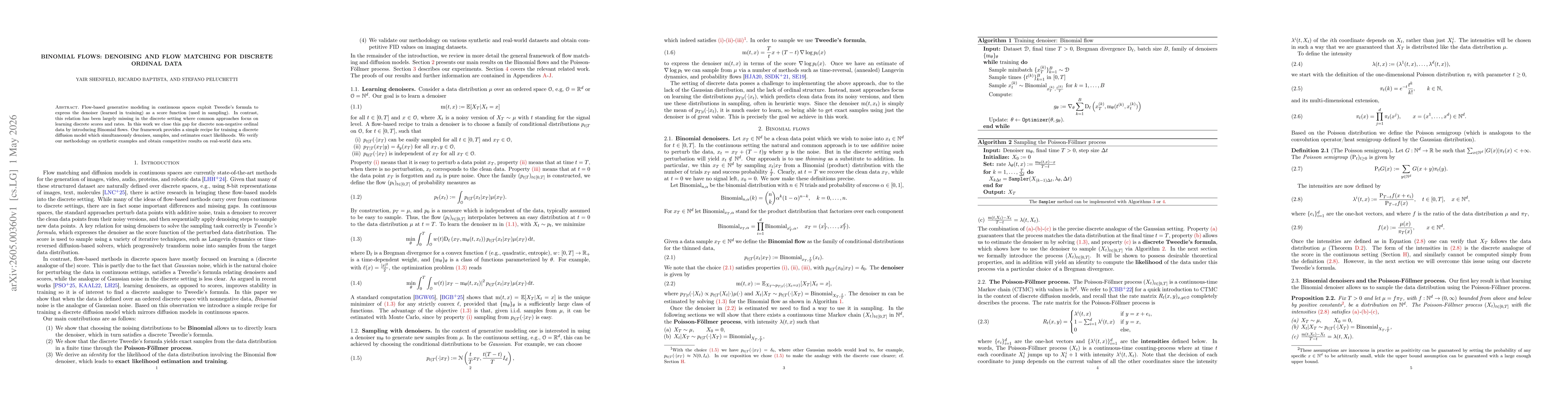 Thumbnail for Binomial flows: Denoising and flow matching for discrete ordinal data