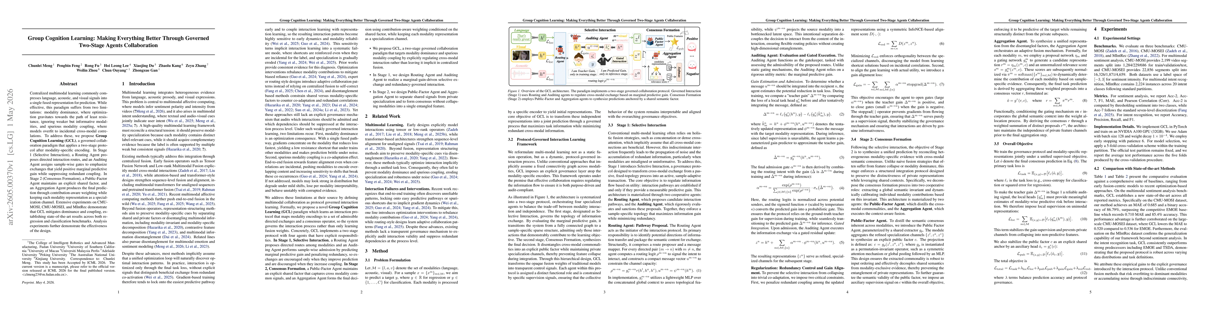 Thumbnail for Group Cognition Learning: Making Everything Better Through Governed Two-Stage Agents Collaboration