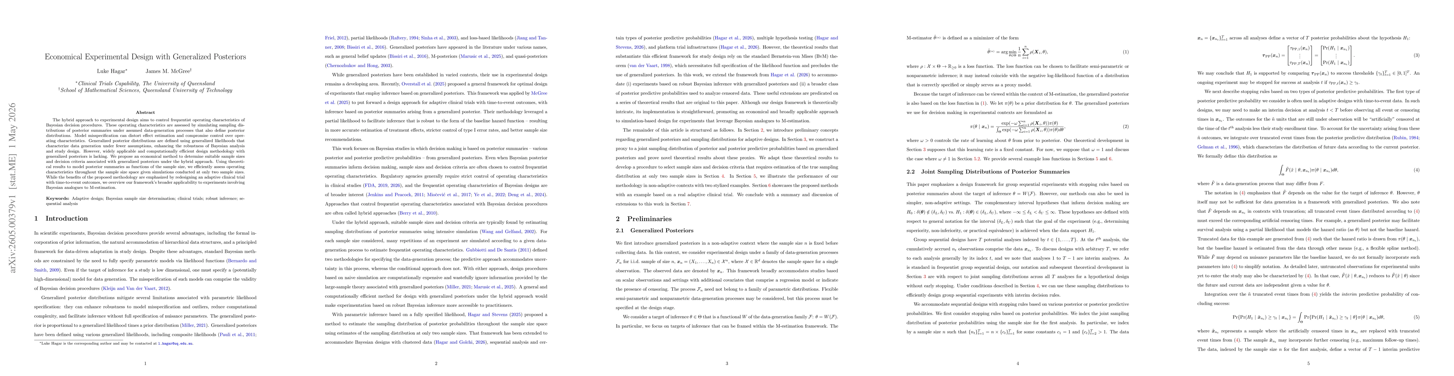 Thumbnail for Economical Experimental Design with Generalized Posteriors
