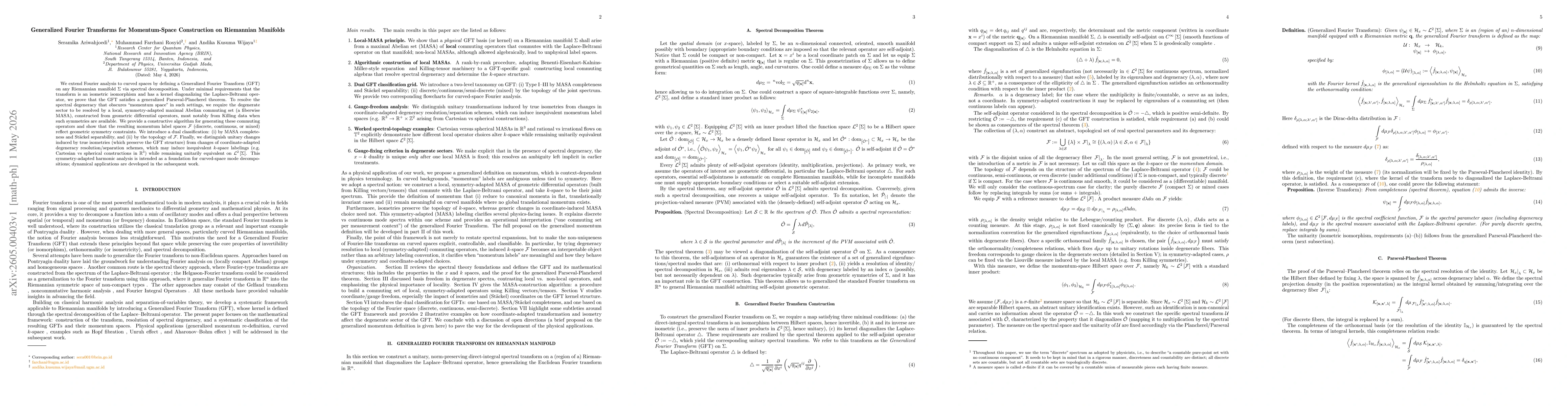 Thumbnail for Generalized Fourier Transforms for Momentum-Space Construction on Riemannian Manifolds