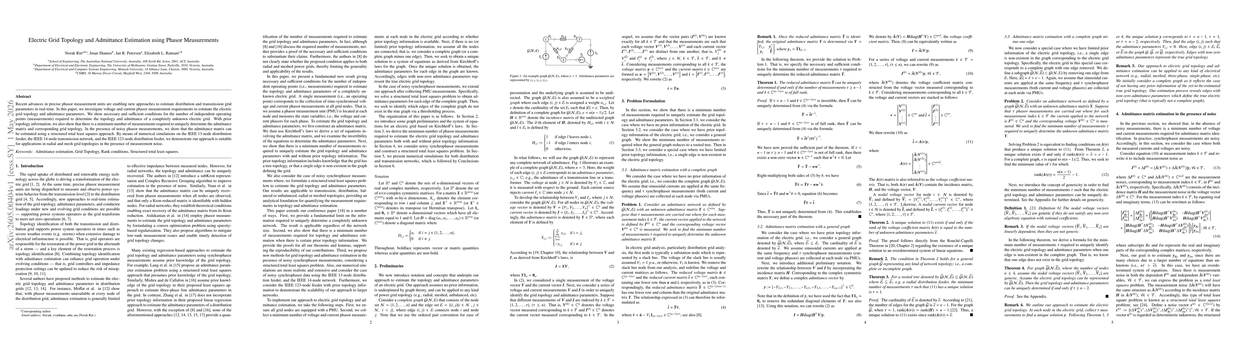 Thumbnail for Electric Grid Topology and Admittance Estimation using Phasor Measurements