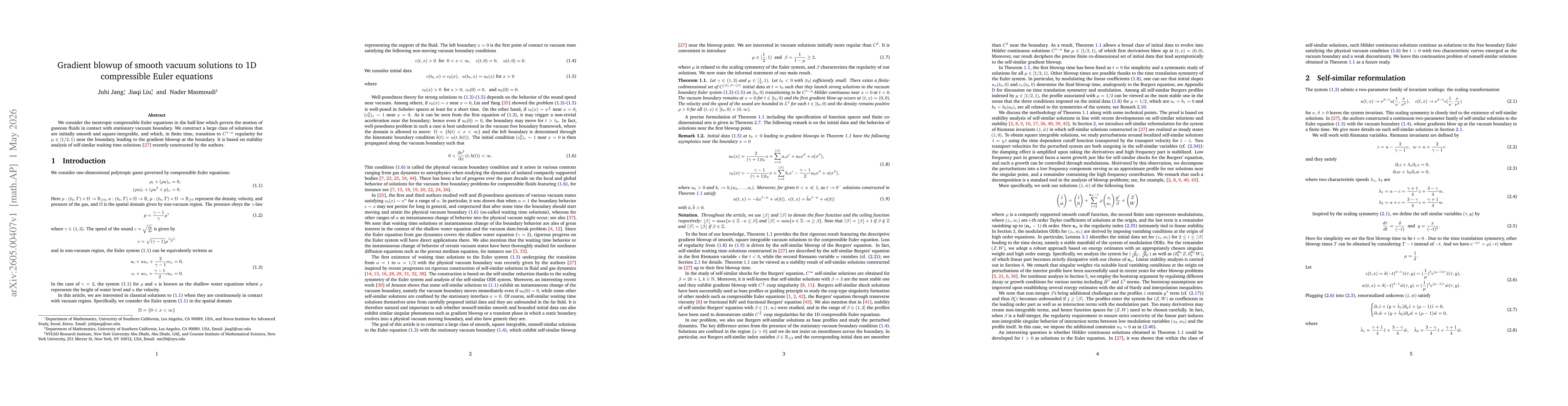 Thumbnail for Gradient blowup of smooth vacuum solutions to 1D compressible Euler equations