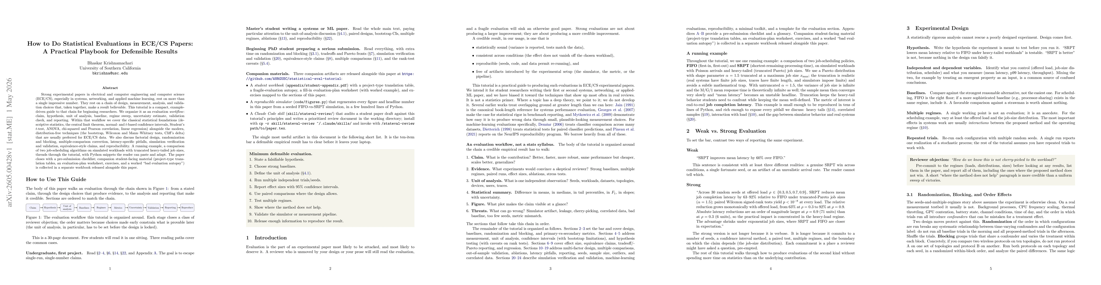Thumbnail for How to Do Statistical Evaluations in ECE/CS Papers: A Practical Playbook for Defensible Results