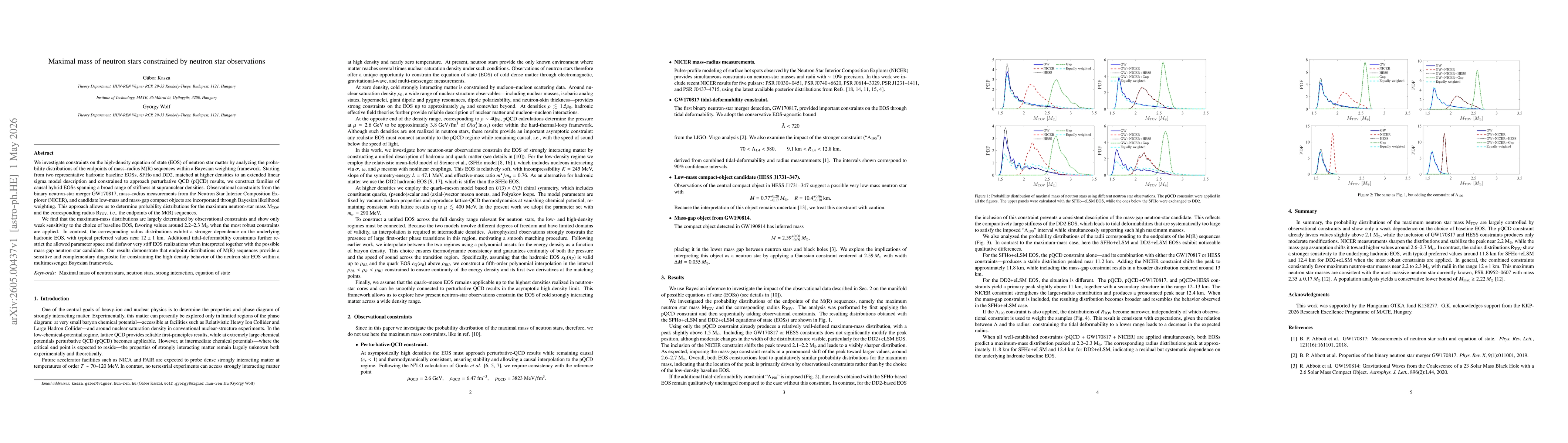Thumbnail for Maximal mass of neutron stars constrained by neutron star observations