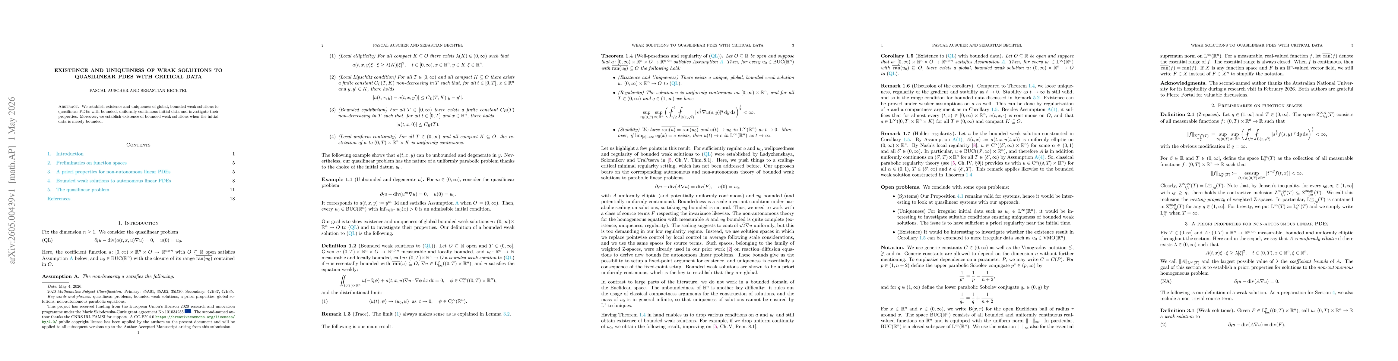 Thumbnail for Existence and uniqueness of weak solutions to quasilinear PDEs with critical data