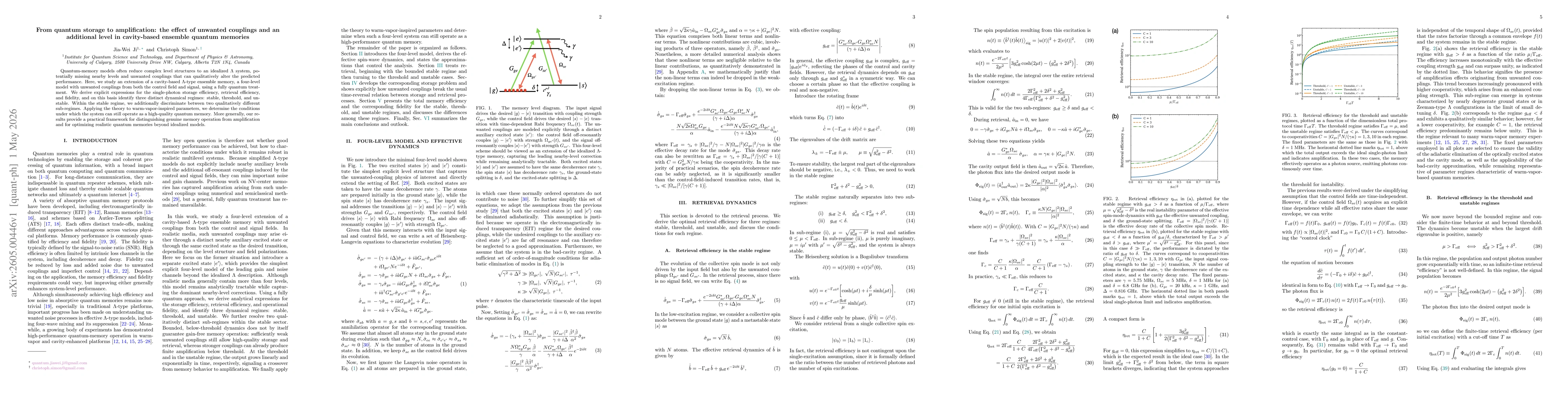 Thumbnail for From quantum storage to amplification: the effect of unwanted couplings and an additional level in cavity-based ensemble quantum memories