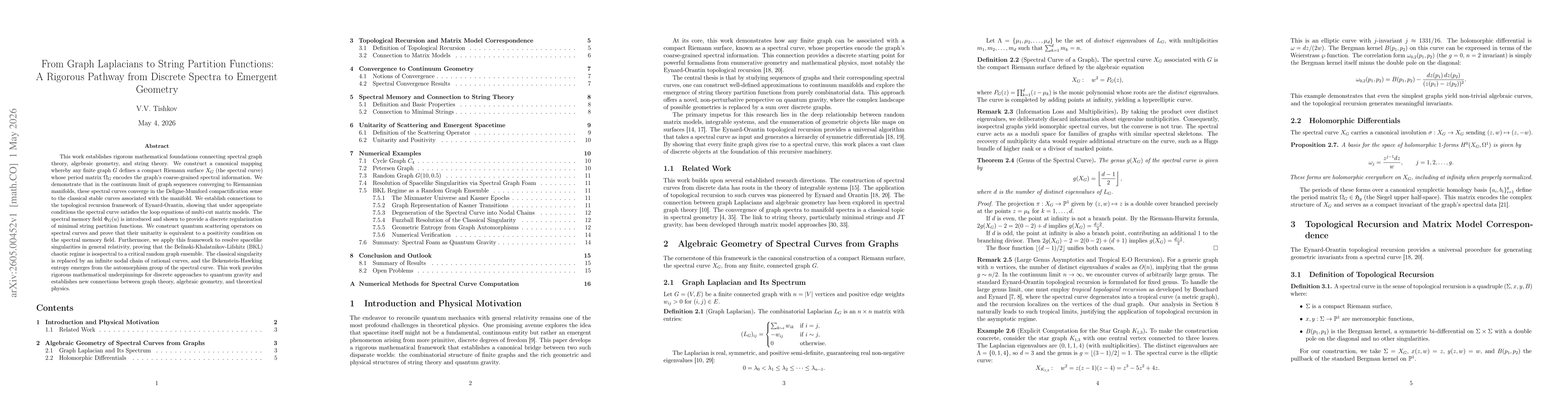 Thumbnail for From Graph Laplacians to String Partition Functions: A Rigorous Pathway from Discrete Spectra to Emergent Geometry