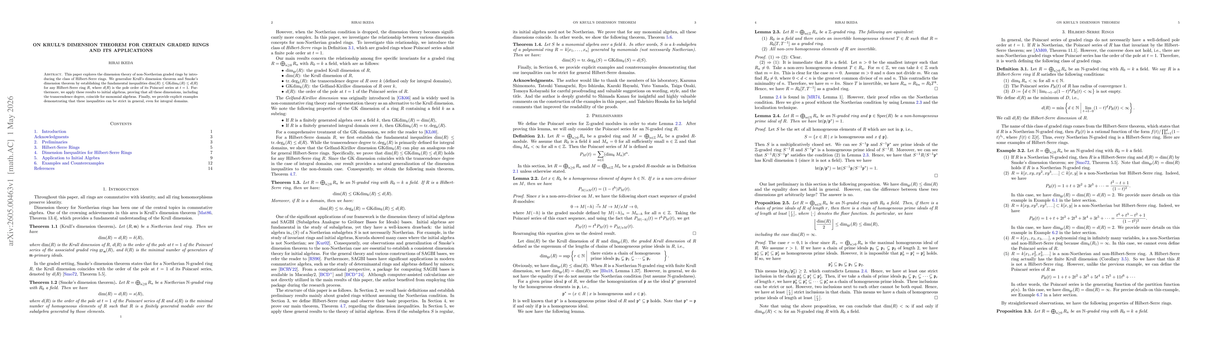 Thumbnail for On Krull's Dimension Theorem for Certain Graded Rings and Its Applications
