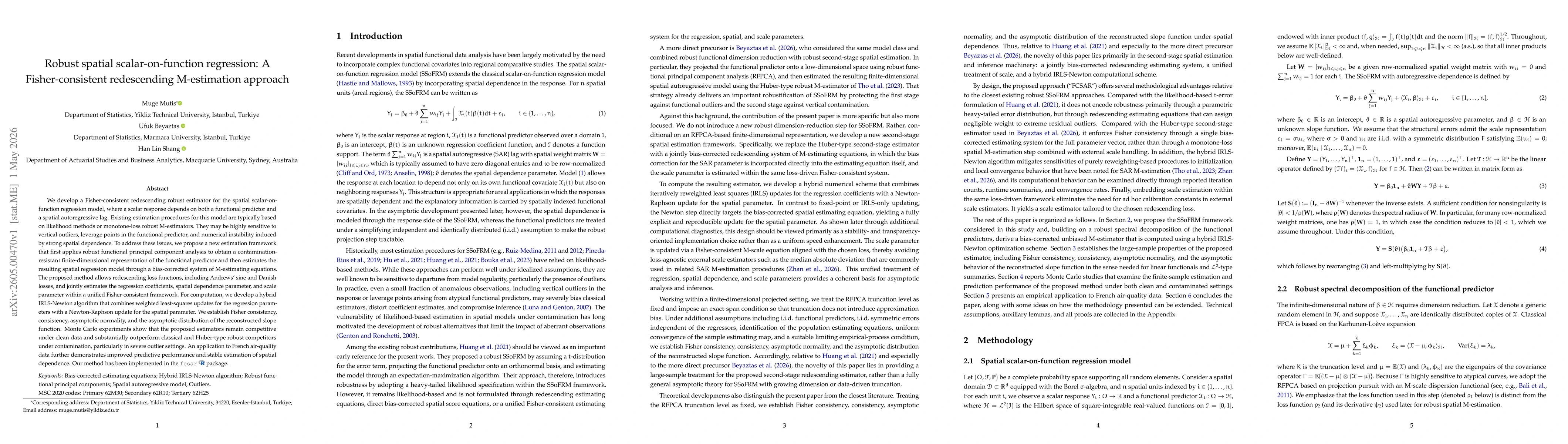 Thumbnail for Robust spatial scalar-on-function regression: A Fisher-consistent redescending M-estimation approach